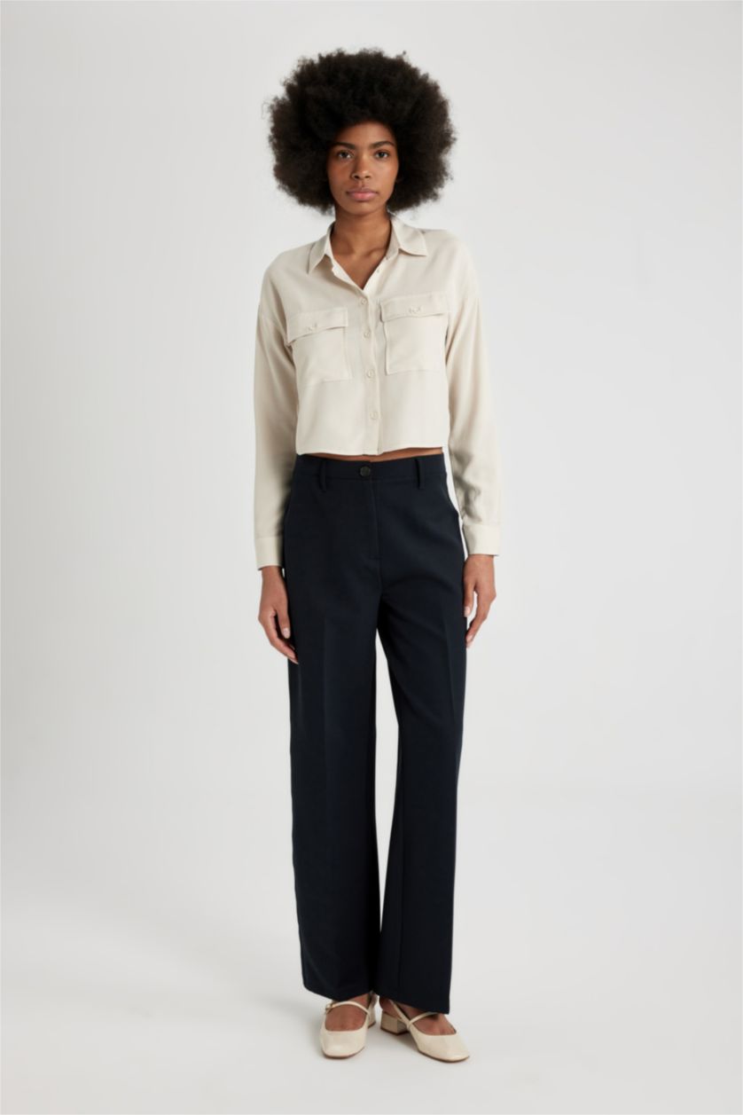 WOMAN Beige Regular Fit Long Sleeve Crop Shirt