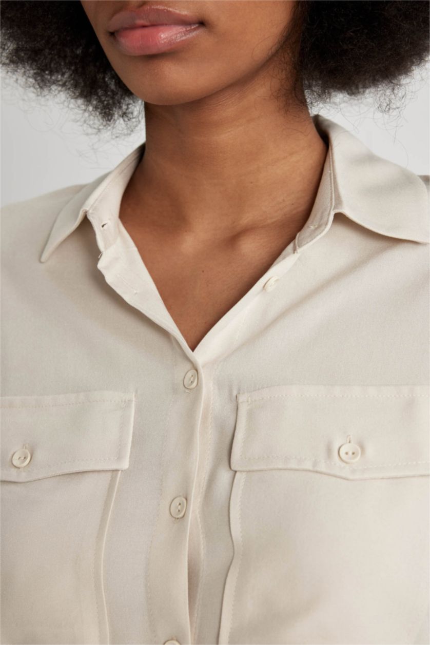 WOMAN Beige Regular Fit Long Sleeve Crop Shirt