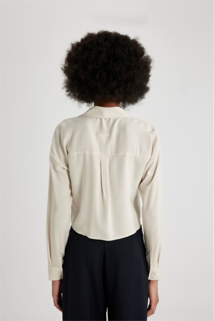 WOMAN Beige Regular Fit Long Sleeve Crop Shirt