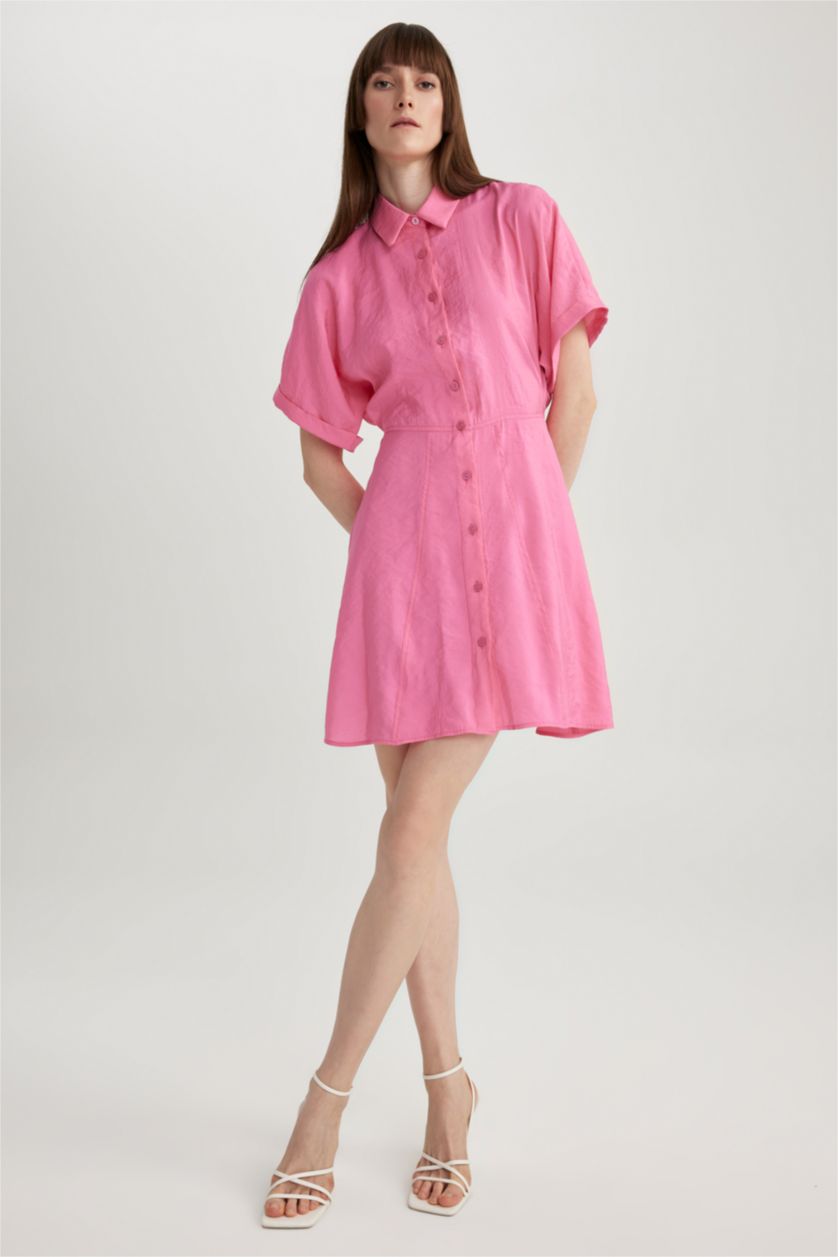 FEMME Rose Robe Tissée À Manches Courtes Col De Chemise