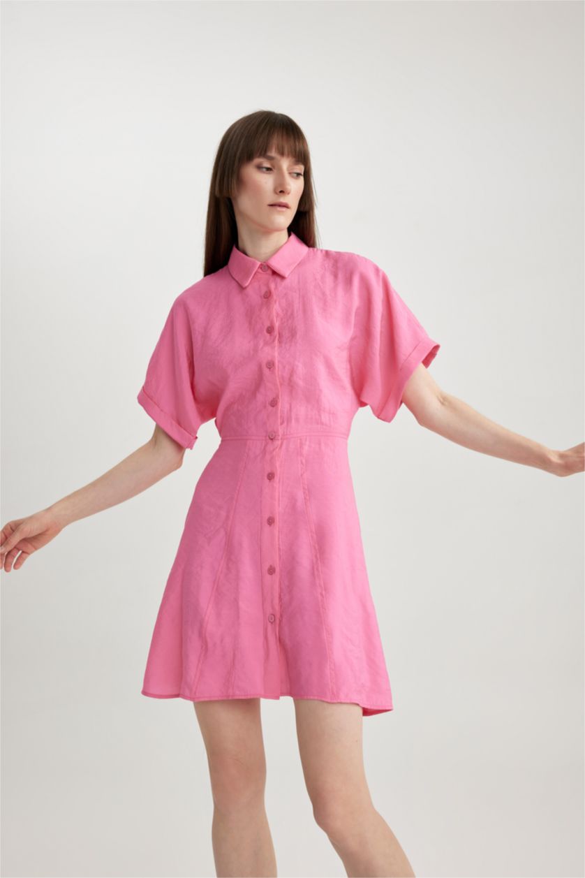 FEMME Rose Robe Tissée À Manches Courtes Col De Chemise