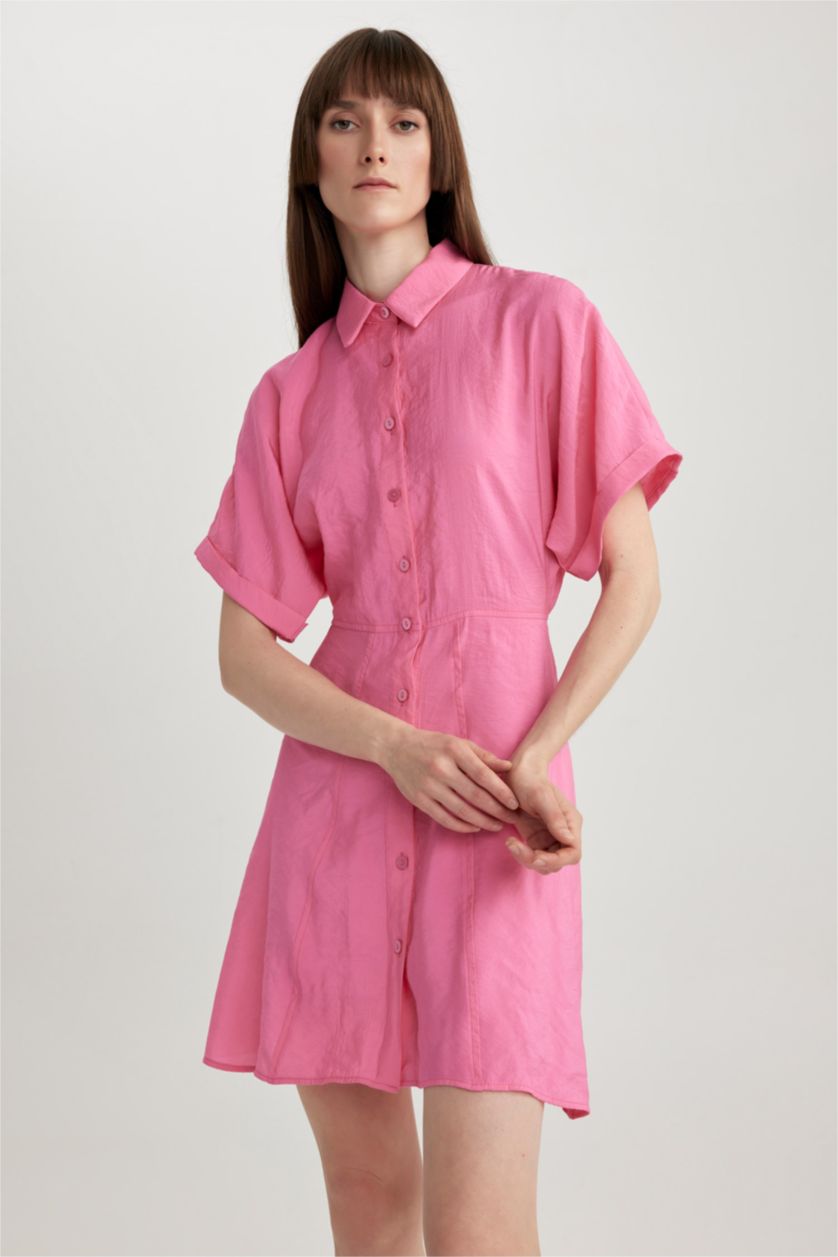 FEMME Rose Robe Tissée À Manches Courtes Col De Chemise
