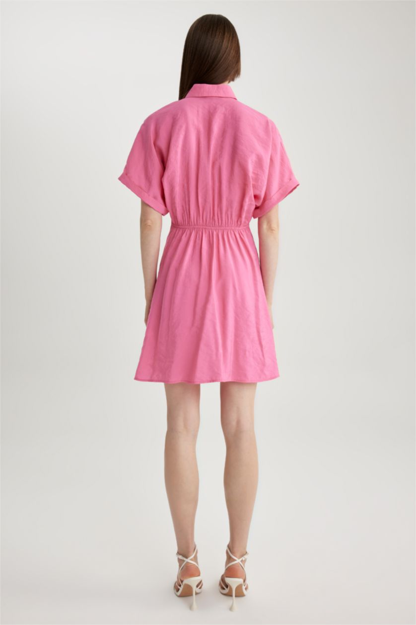 FEMME Rose Robe Tissée À Manches Courtes Col De Chemise