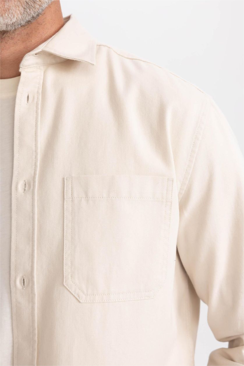 HOMME Beige Chemise Coupe Régulière Col Polo à  Manches Longues