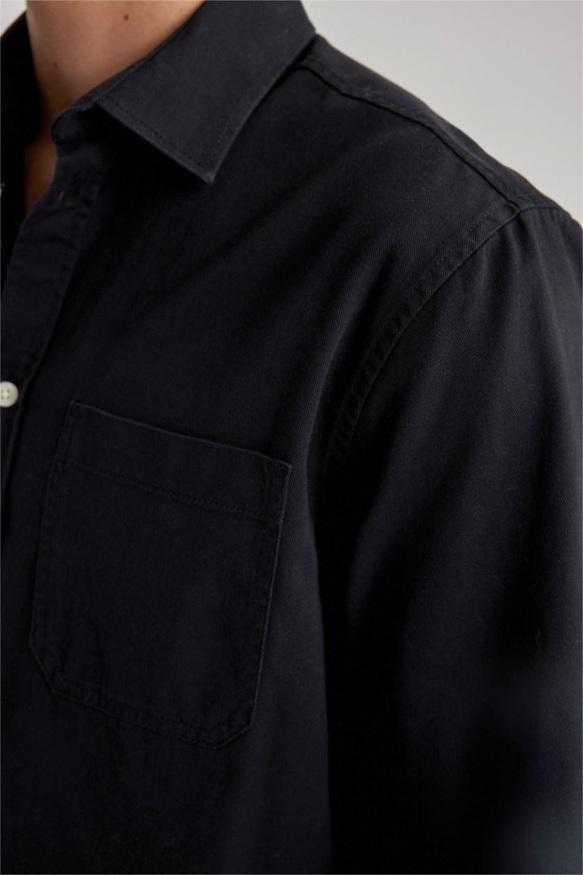 MAN Black Regular Fit Gabardine Long Sleeve Shirt