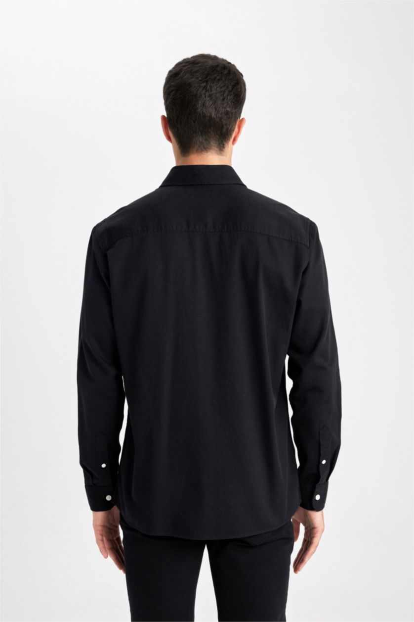 MAN Black Regular Fit Gabardine Long Sleeve Shirt
