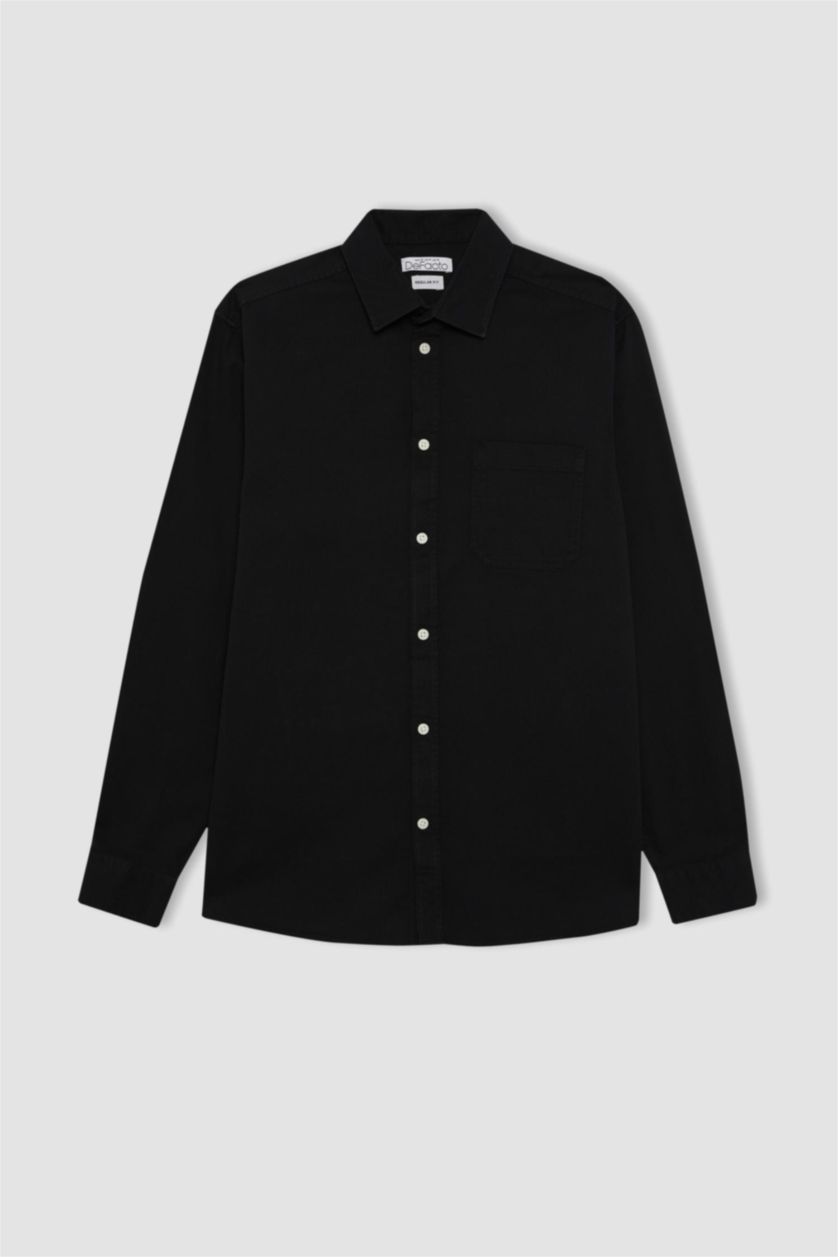 MAN Black Regular Fit Gabardine Long Sleeve Shirt