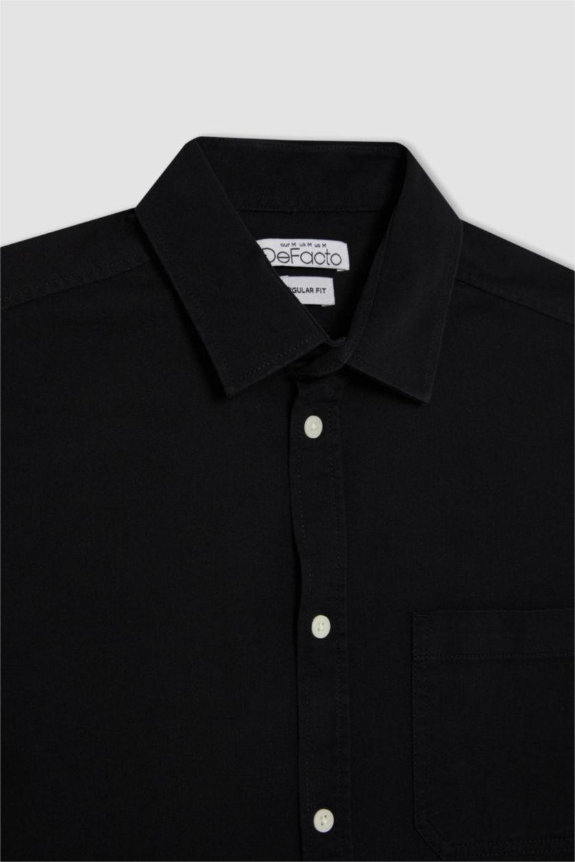 MAN Black Regular Fit Gabardine Long Sleeve Shirt