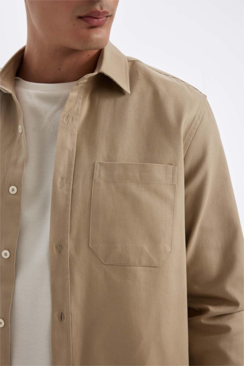 رجالي بيج قميص قطن بولو كم طويل جبردين قصة عادية