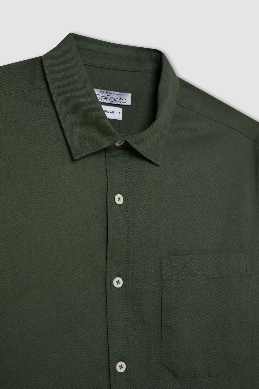 Erkek Yeşil %100 Pamuk Regular Fit Düğmeli Basic Düz Gabardin Uzun Kollu Gömlek