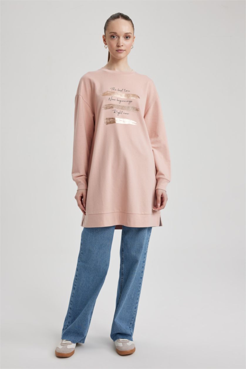 نساء وردي Regular Fit Thin Sweatshirt Fabric Sweat Tunic
