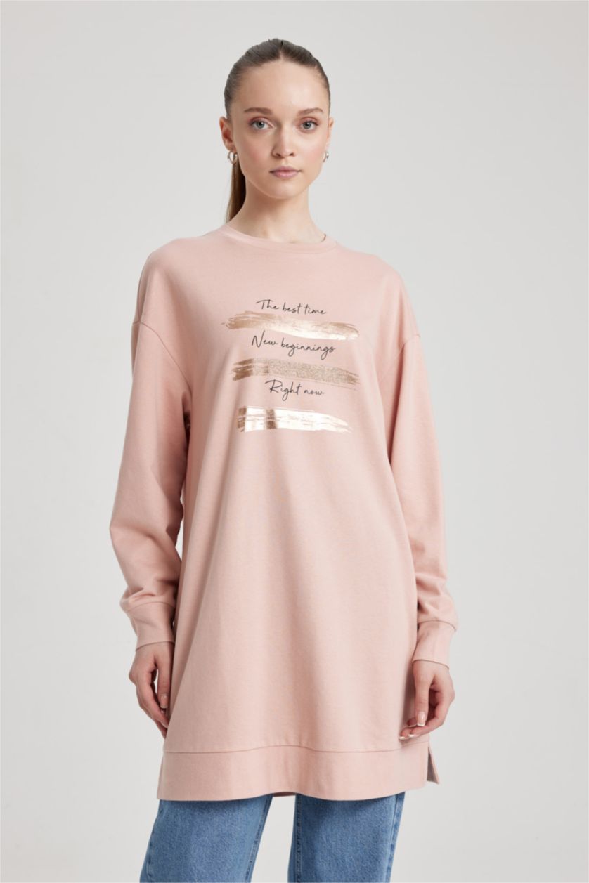 نساء وردي Regular Fit Thin Sweatshirt Fabric Sweat Tunic