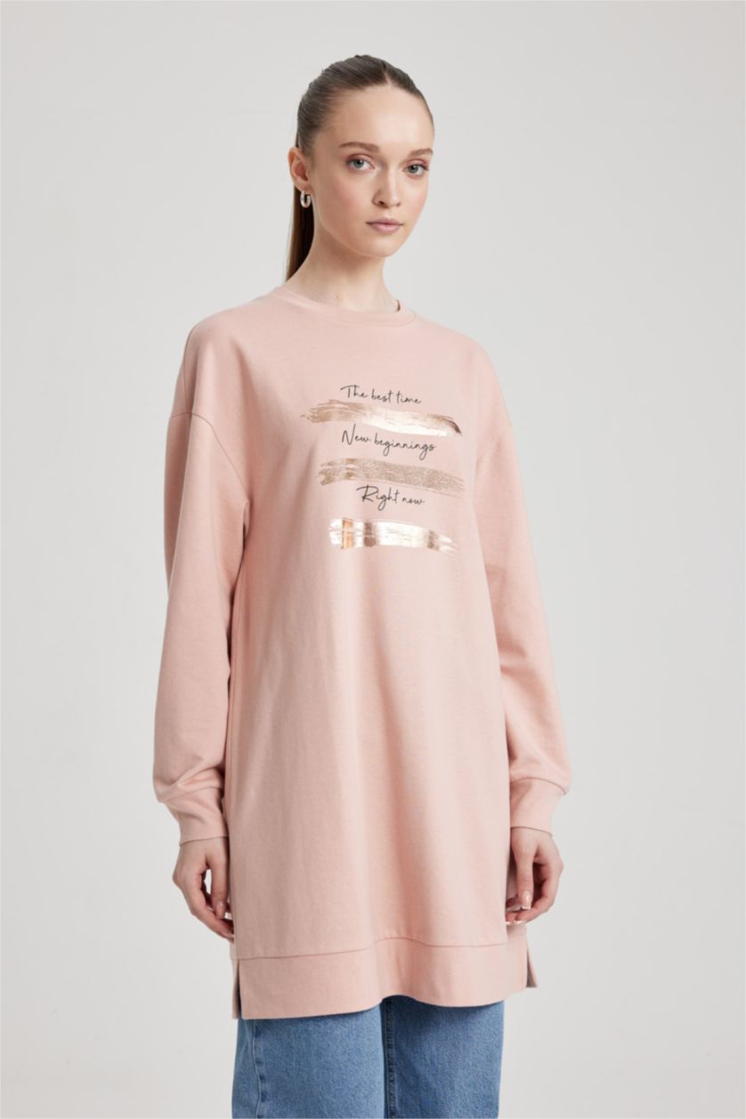 نساء وردي Regular Fit Thin Sweatshirt Fabric Sweat Tunic