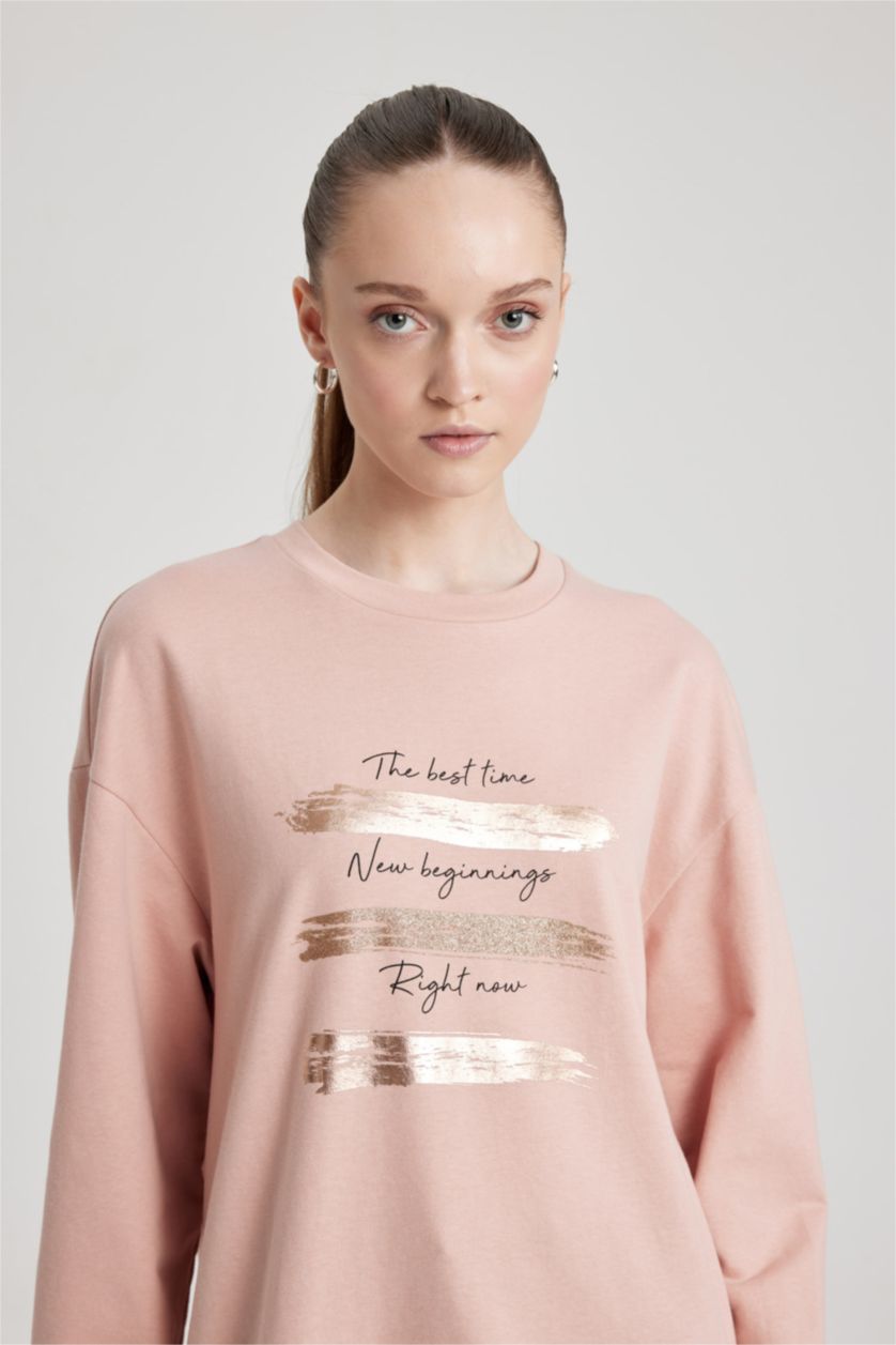 نساء وردي Regular Fit Thin Sweatshirt Fabric Sweat Tunic