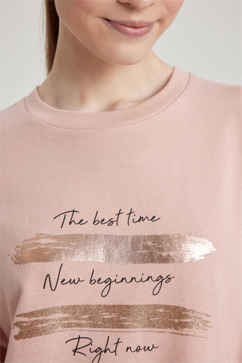 نساء وردي Regular Fit Thin Sweatshirt Fabric Sweat Tunic