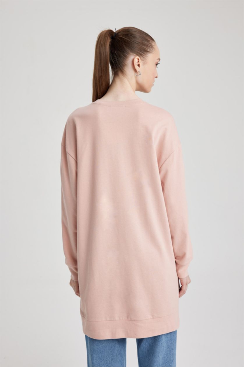 نساء وردي Regular Fit Thin Sweatshirt Fabric Sweat Tunic