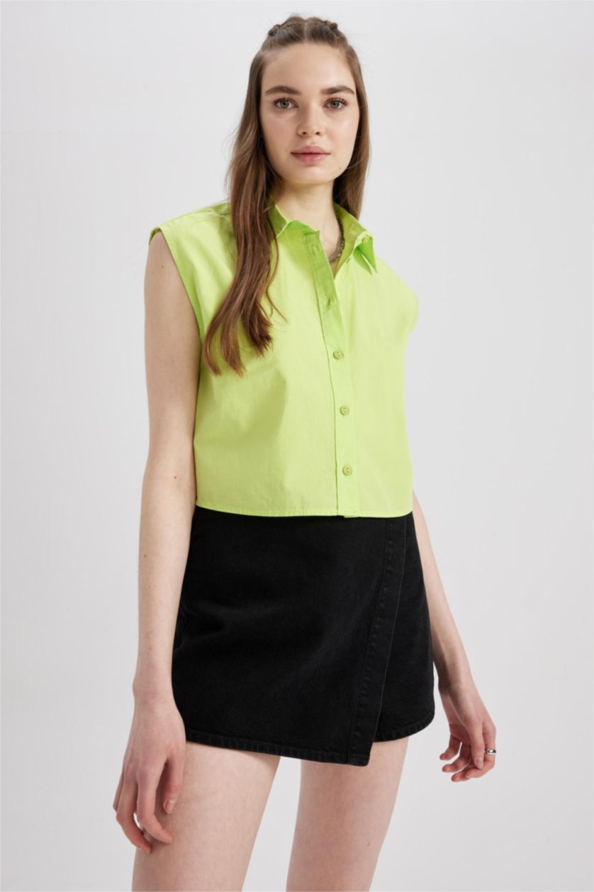 نساء أخضر فاتح قميص بوبلين بدون ردن بقصة مريحة