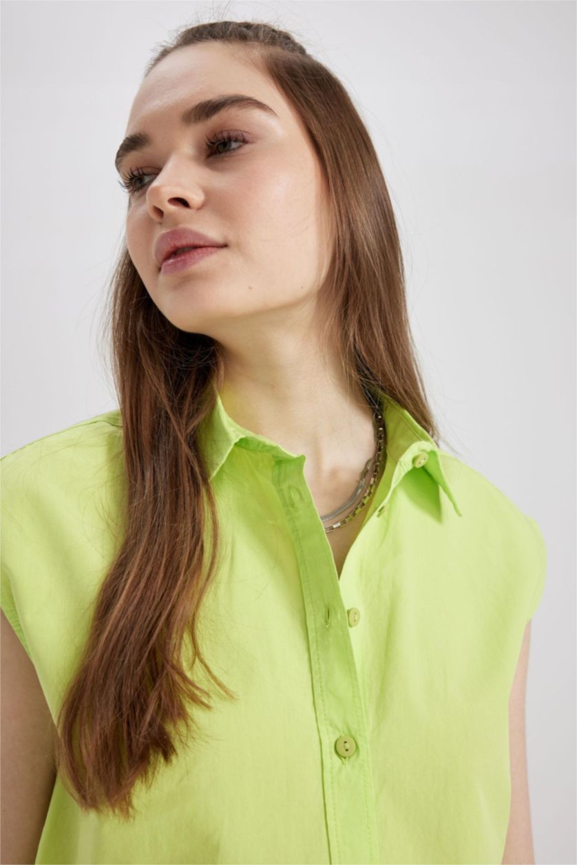 نساء أخضر فاتح قميص بوبلين بدون ردن بقصة مريحة