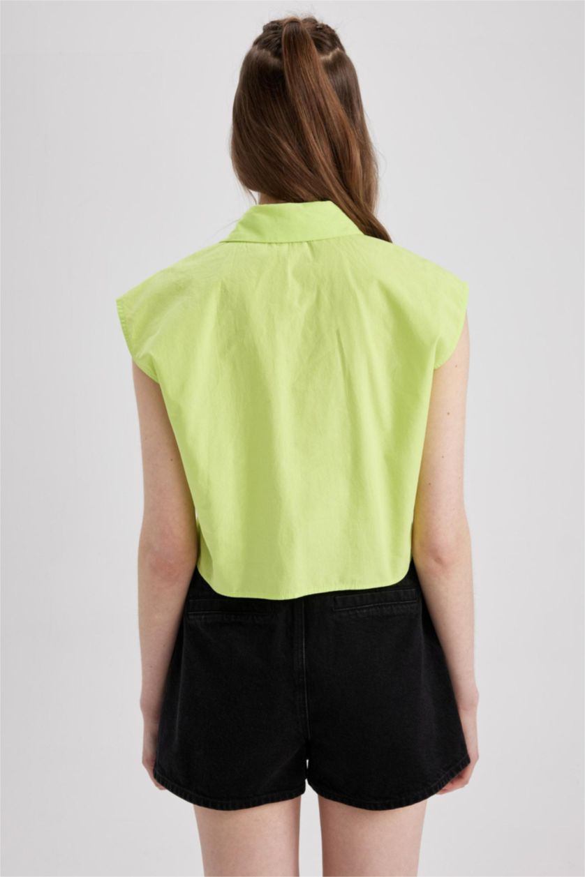 نساء أخضر فاتح قميص بوبلين بدون ردن بقصة مريحة