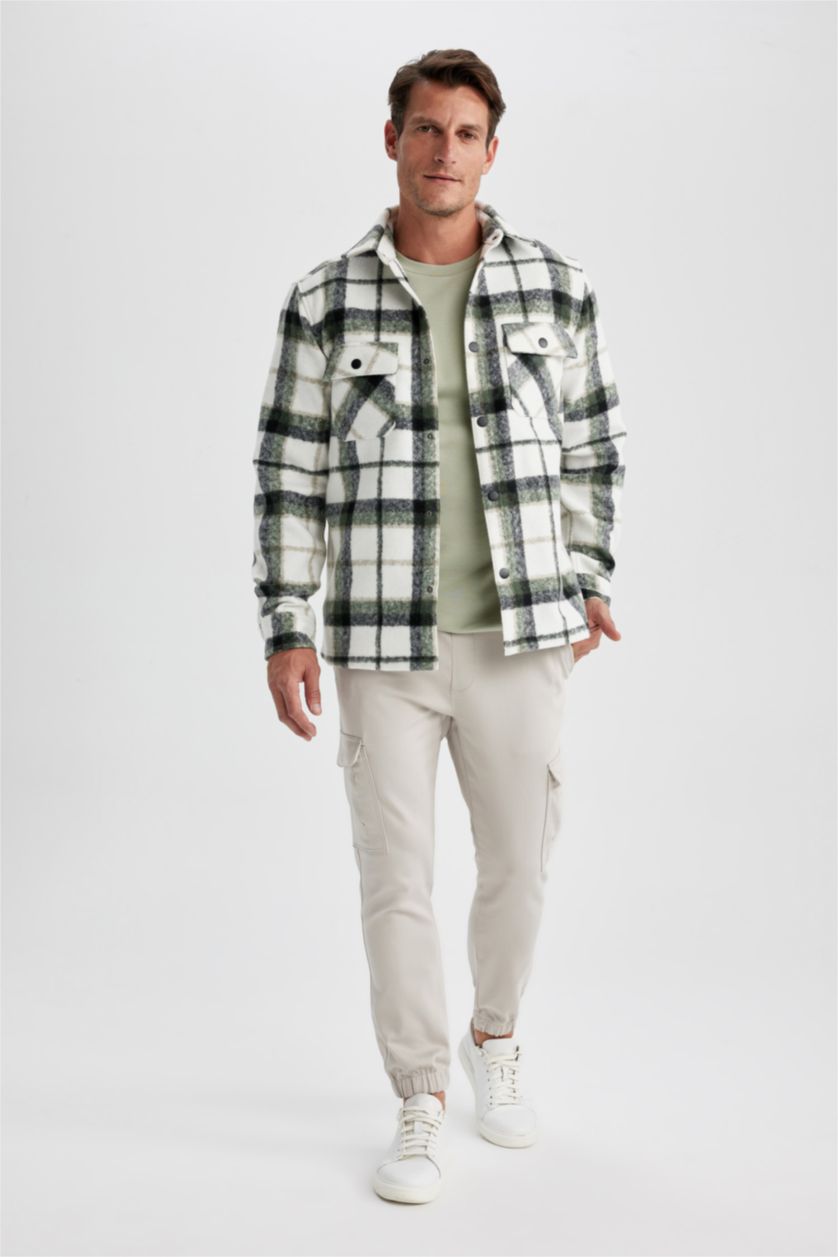 Мужчины Кремовый Куртка-рубашка стандартного кроя