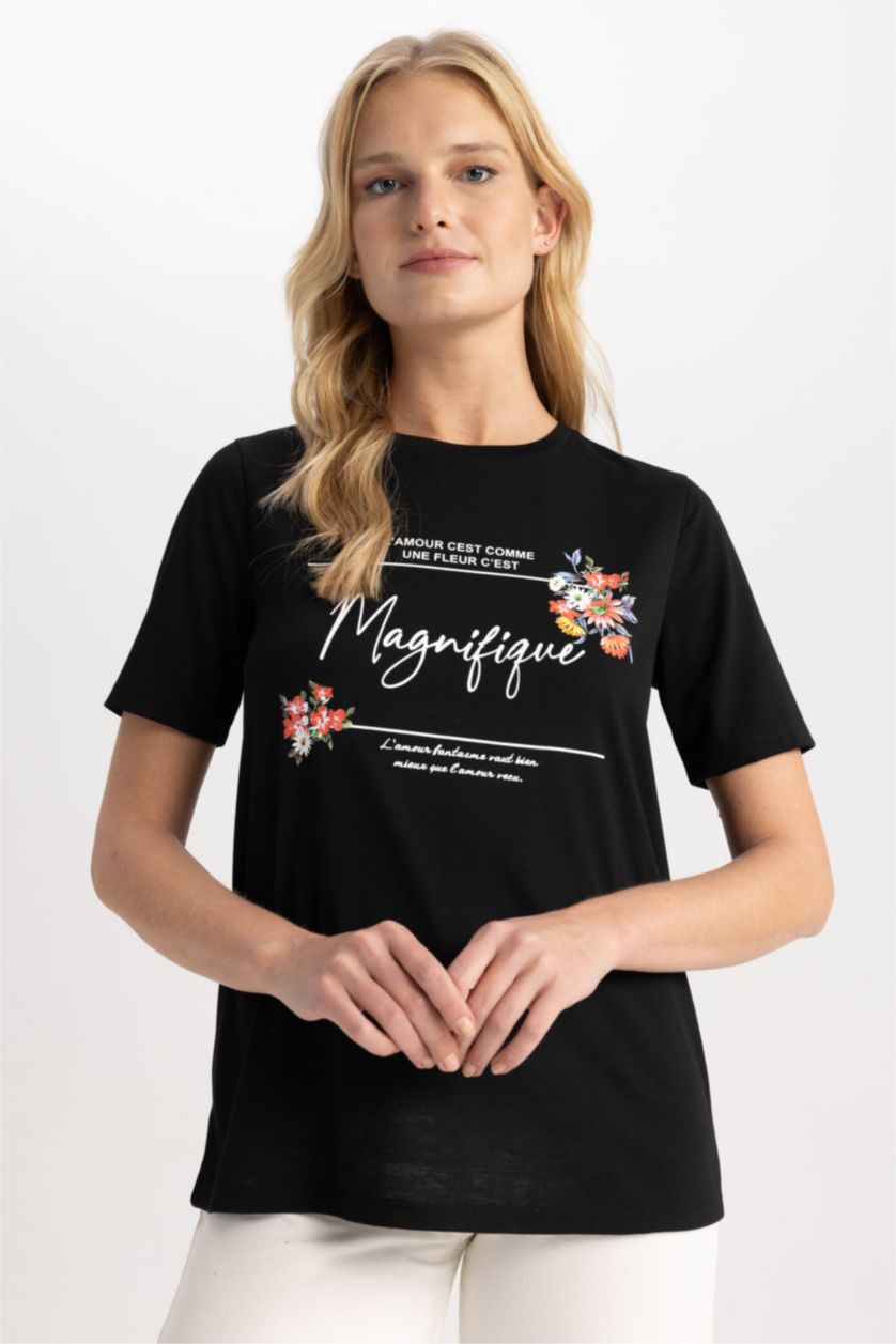 FEMME Noir T-shirt à manches courtes Coupe Régulière