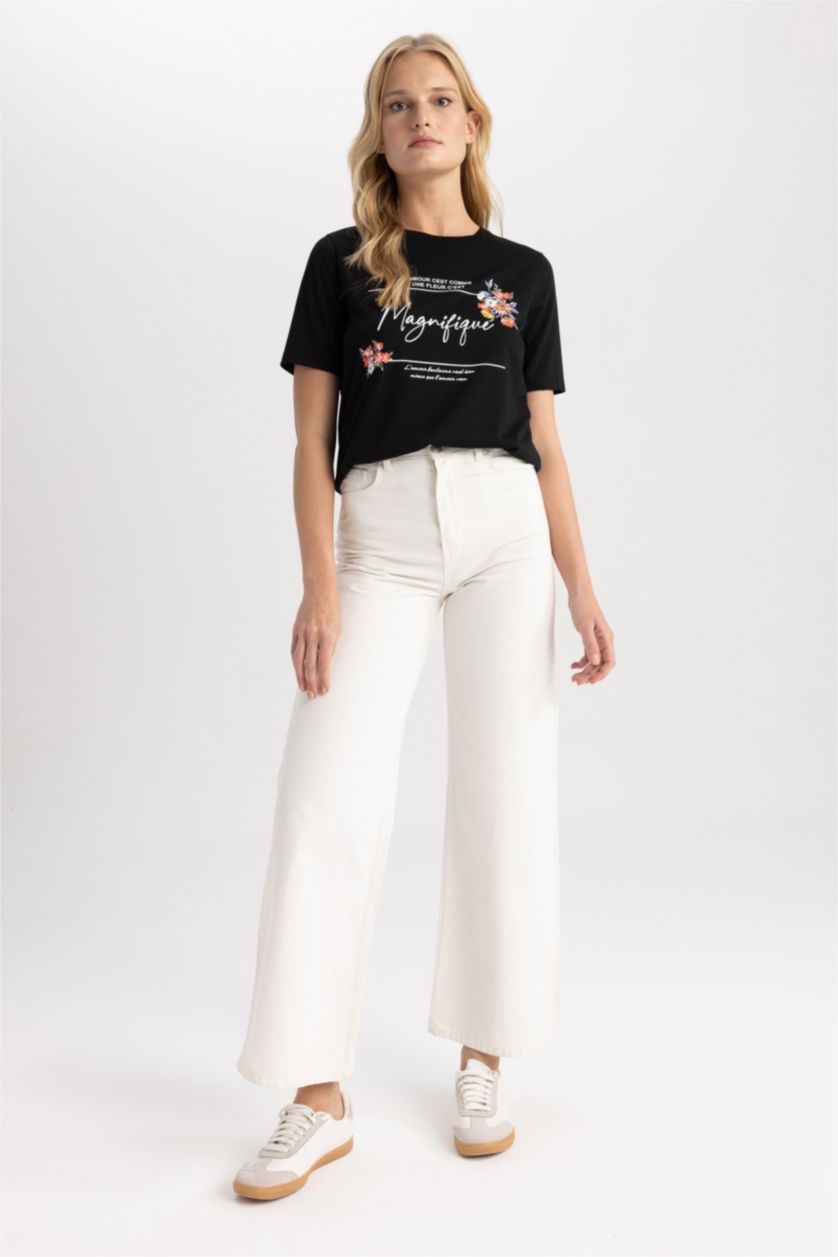 FEMME Noir T-shirt à manches courtes Coupe Régulière