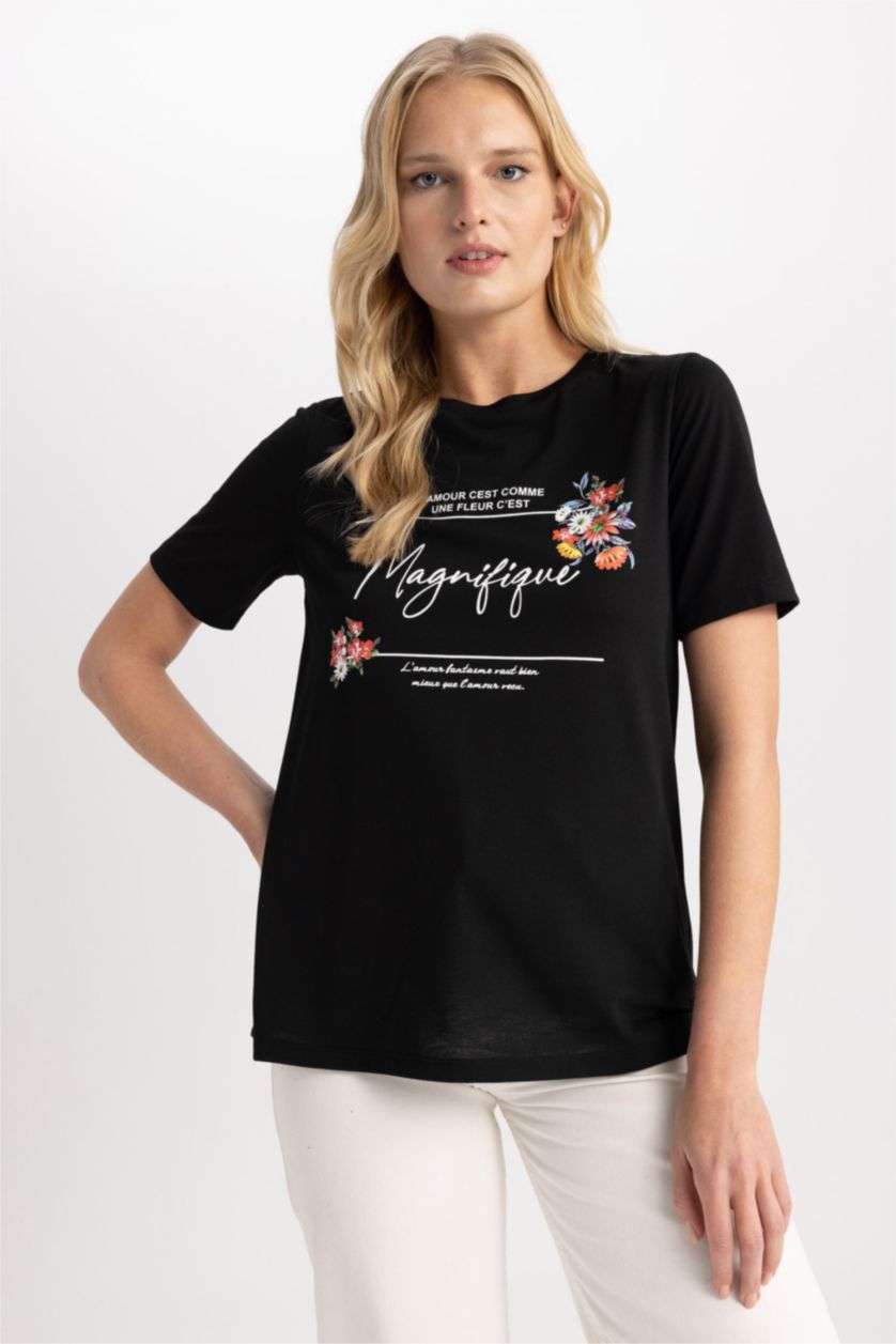 FEMME Noir T-shirt à manches courtes Coupe Régulière