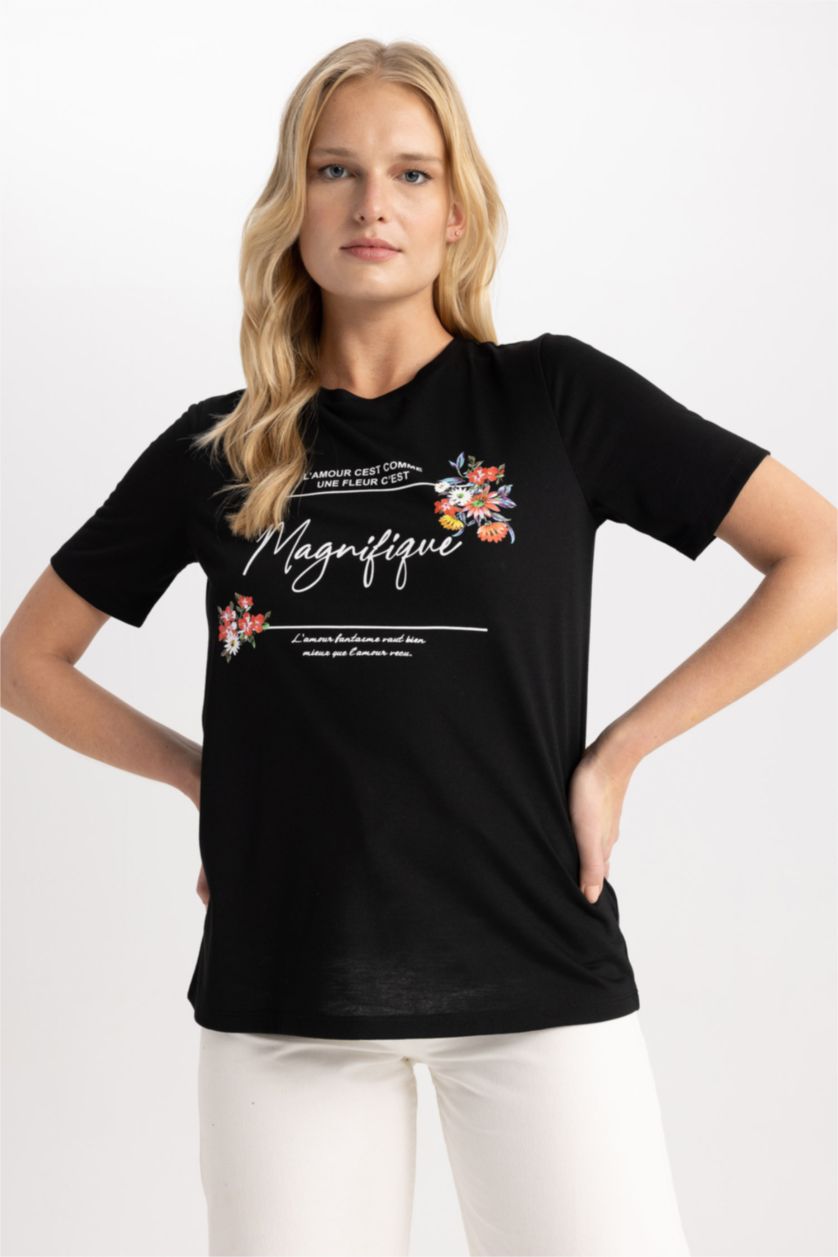 FEMME Noir T-shirt à manches courtes Coupe Régulière