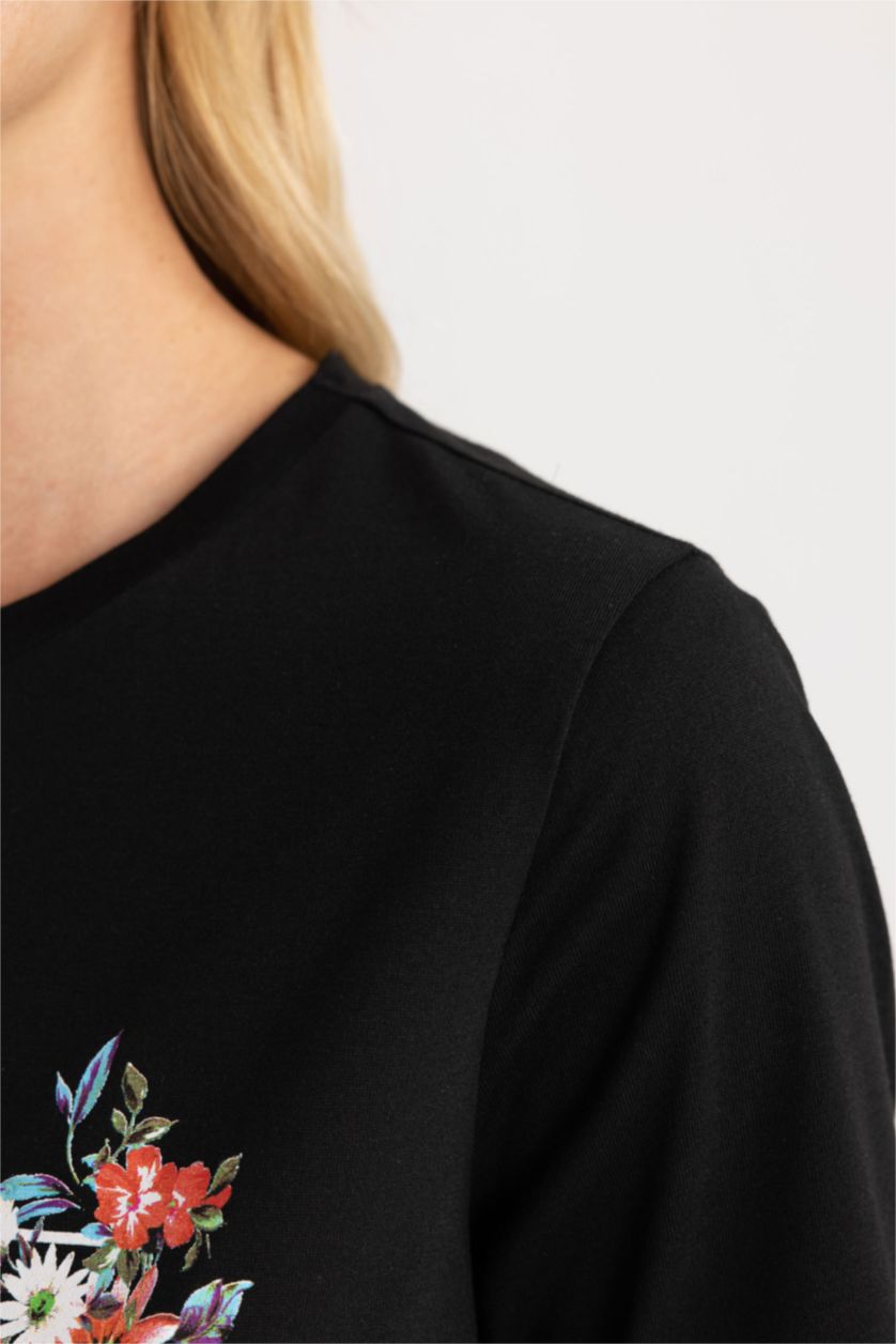 FEMME Noir T-shirt à manches courtes Coupe Régulière