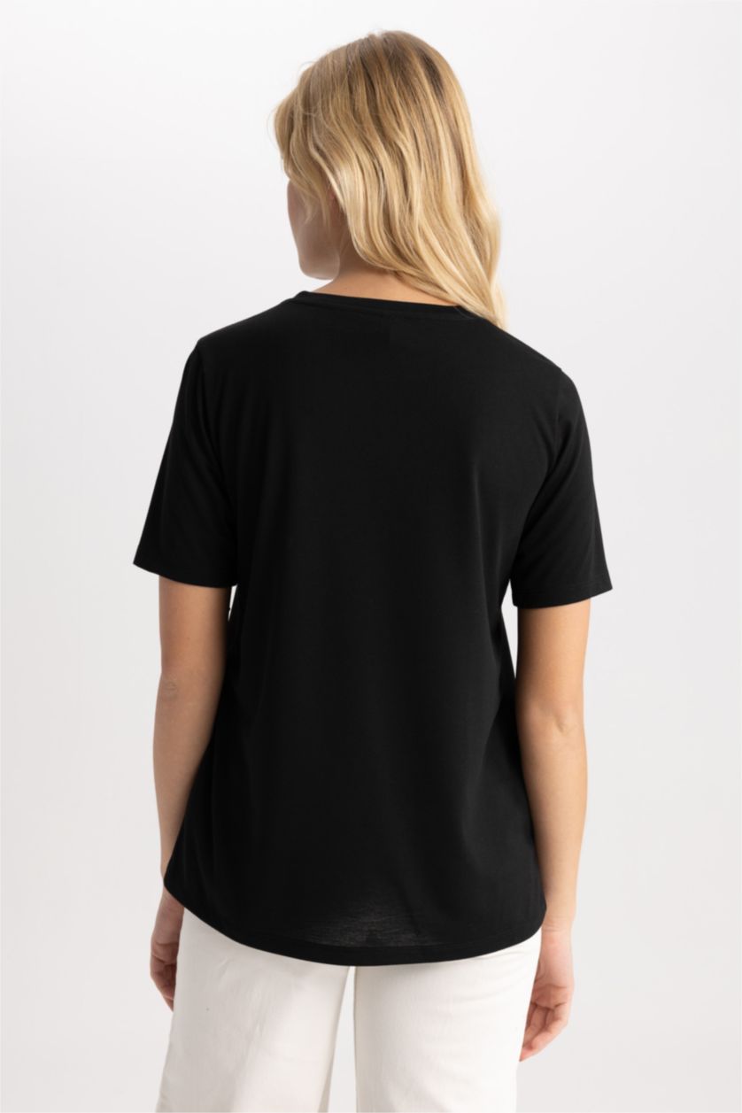 FEMME Noir T-shirt à manches courtes Coupe Régulière