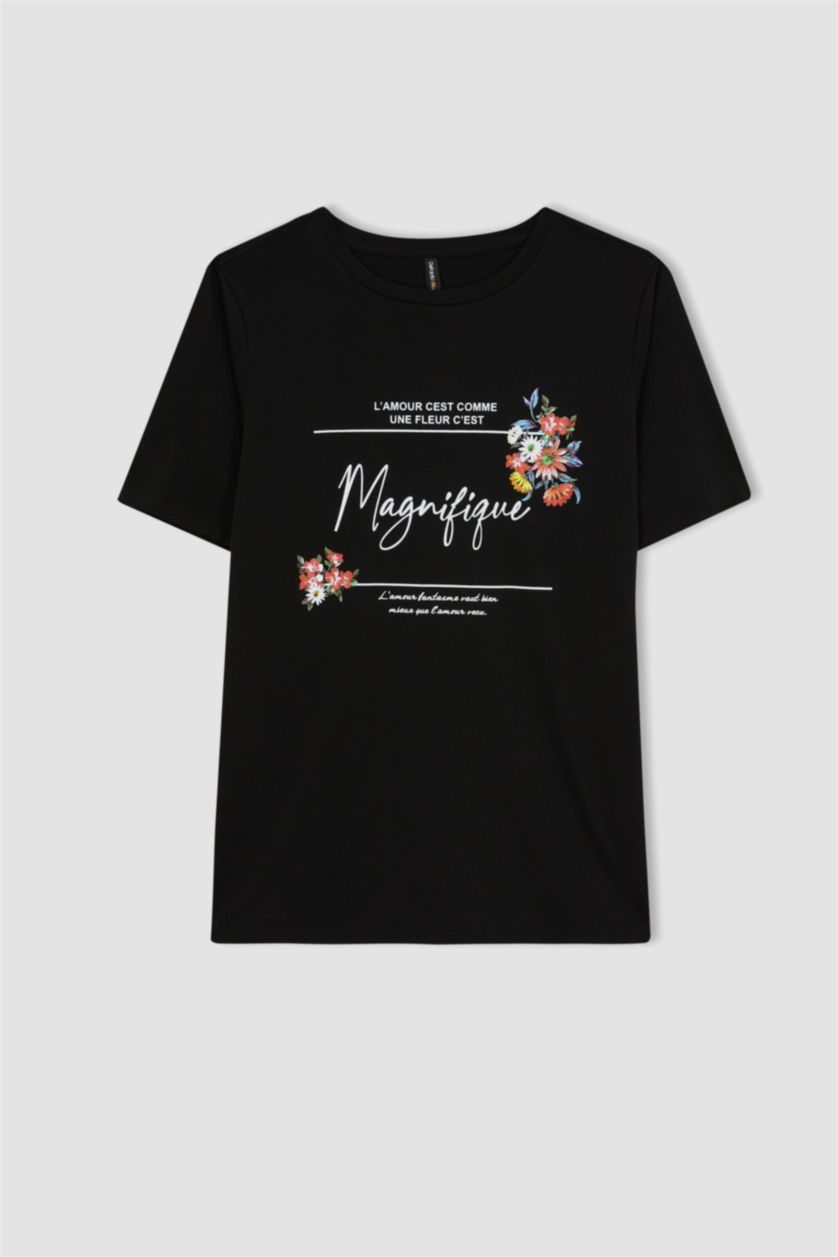 FEMME Noir T-shirt à manches courtes Coupe Régulière