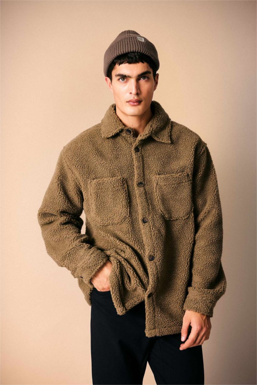 MAN Khaki Relax Fit Polo Collar Overshirt