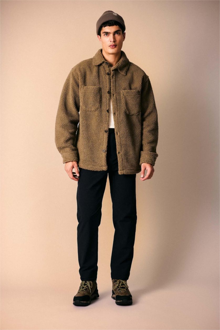 MAN Khaki Relax Fit Polo Collar Overshirt