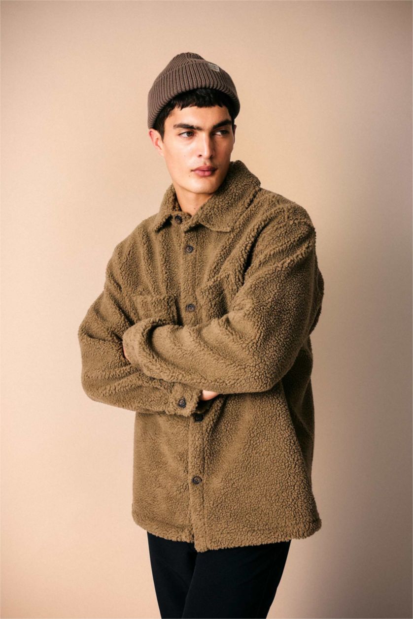 MAN Khaki Relax Fit Polo Collar Overshirt