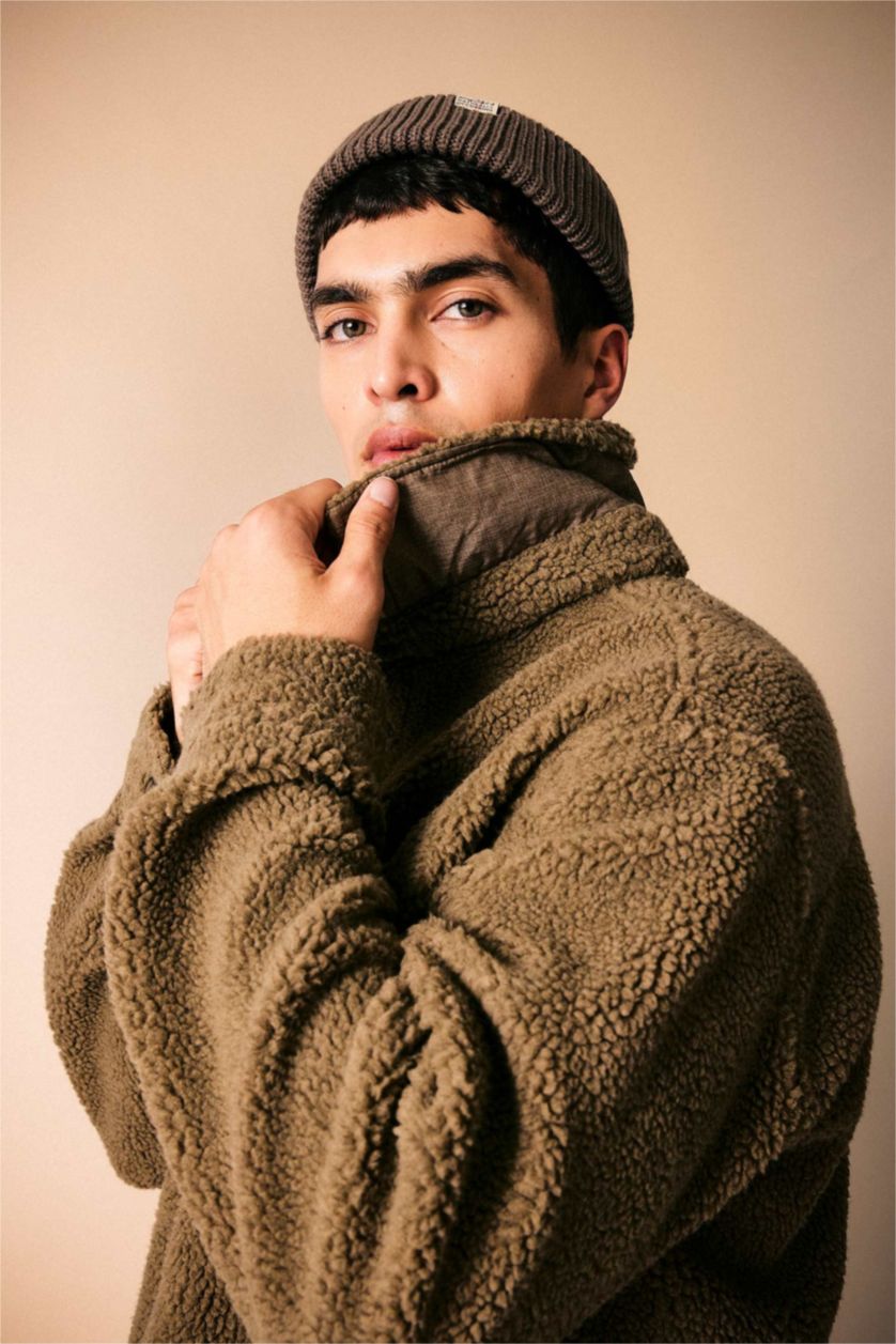 MAN Khaki Relax Fit Polo Collar Overshirt