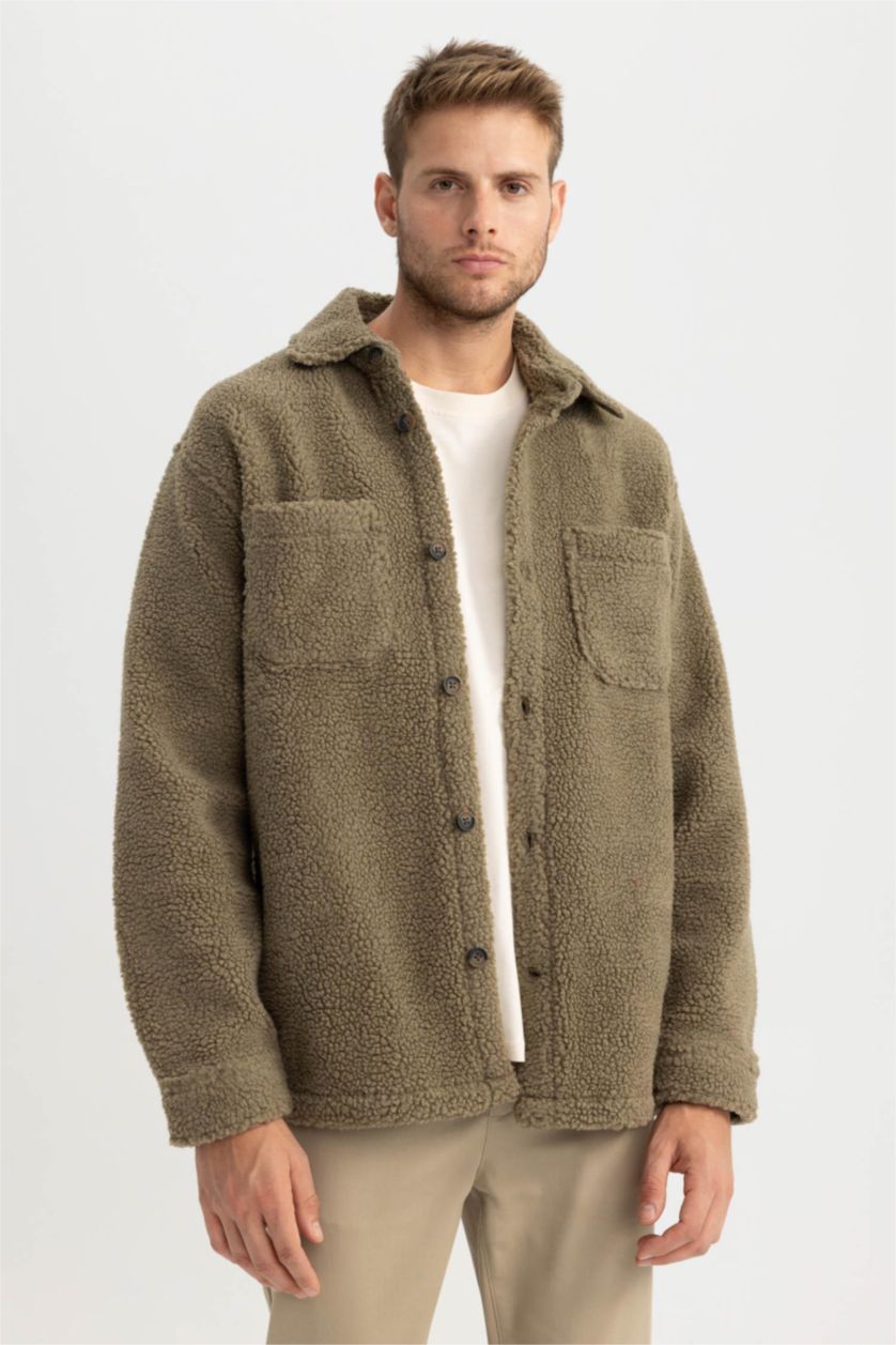 MAN Khaki Relax Fit Polo Collar Overshirt