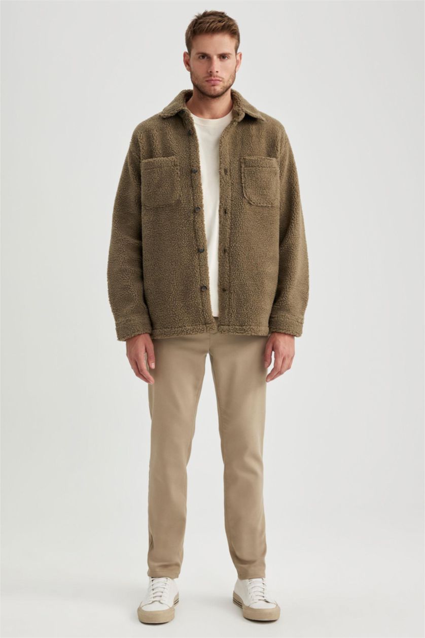 MAN Khaki Relax Fit Polo Collar Overshirt