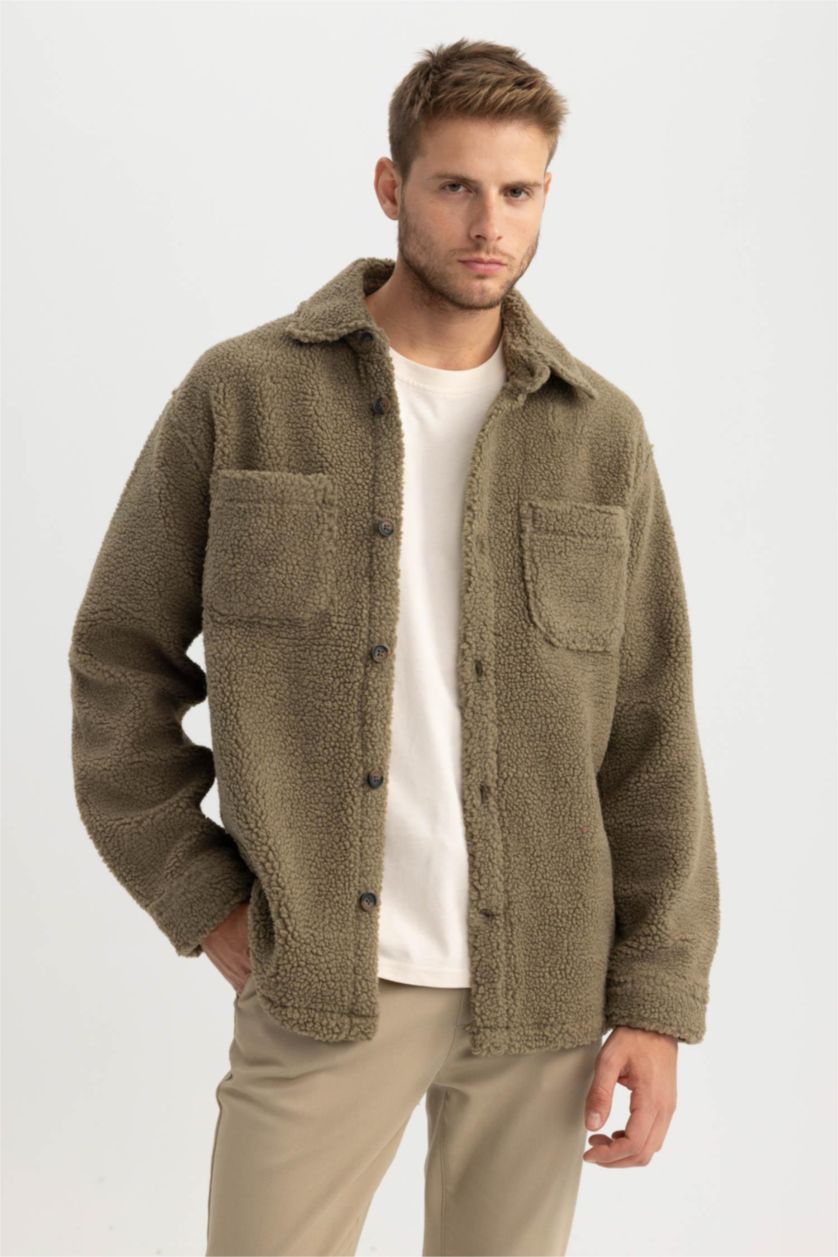 MAN Khaki Relax Fit Polo Collar Overshirt