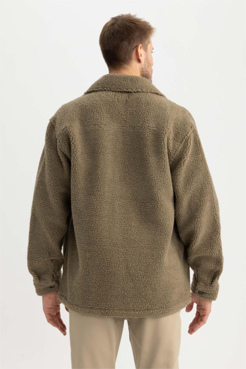 MAN Khaki Relax Fit Polo Collar Overshirt