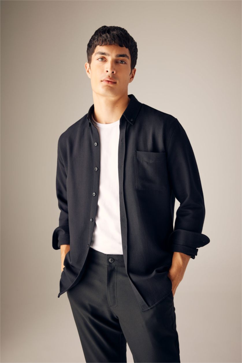 MAN Black Slim Fit Polo Shirt Cotton Long Sleeve Shirt