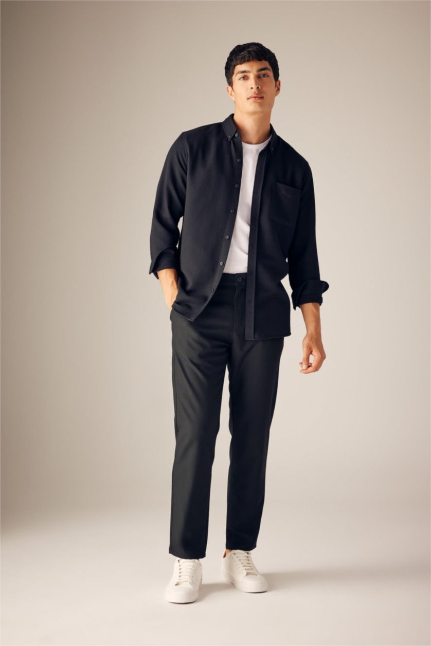 MAN Black Slim Fit Polo Shirt Cotton Long Sleeve Shirt