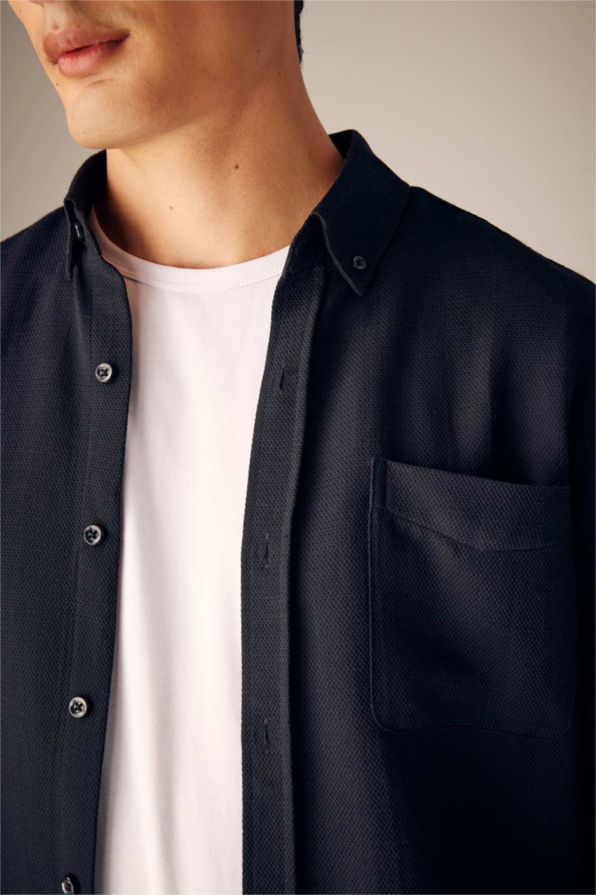 MAN Black Slim Fit Polo Shirt Cotton Long Sleeve Shirt