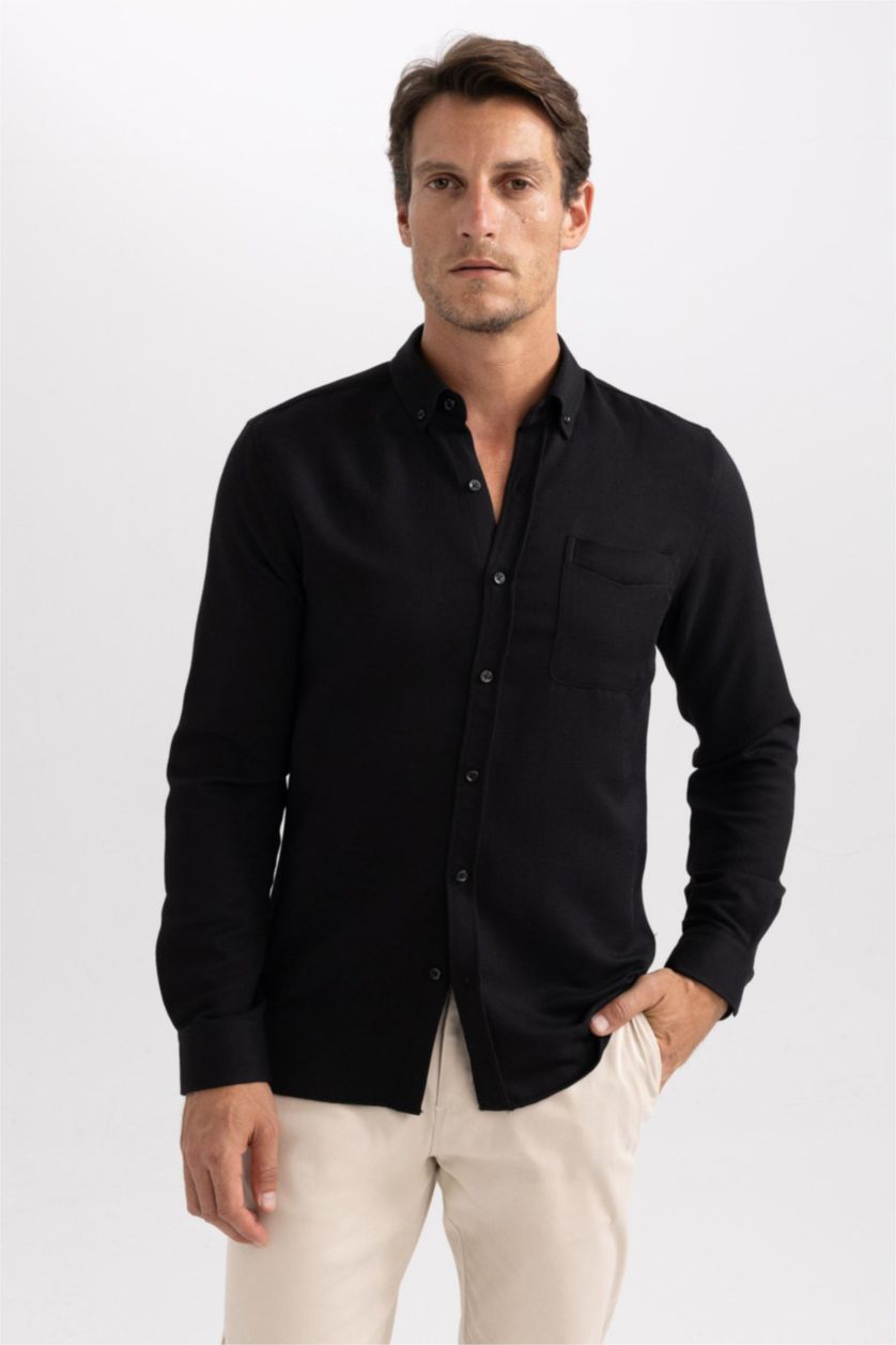 MAN Black Slim Fit Polo Shirt Cotton Long Sleeve Shirt