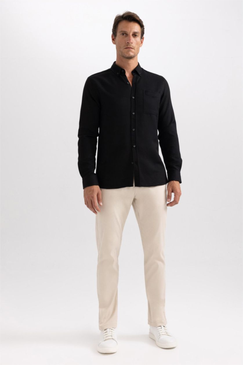 MAN Black Slim Fit Polo Shirt Cotton Long Sleeve Shirt