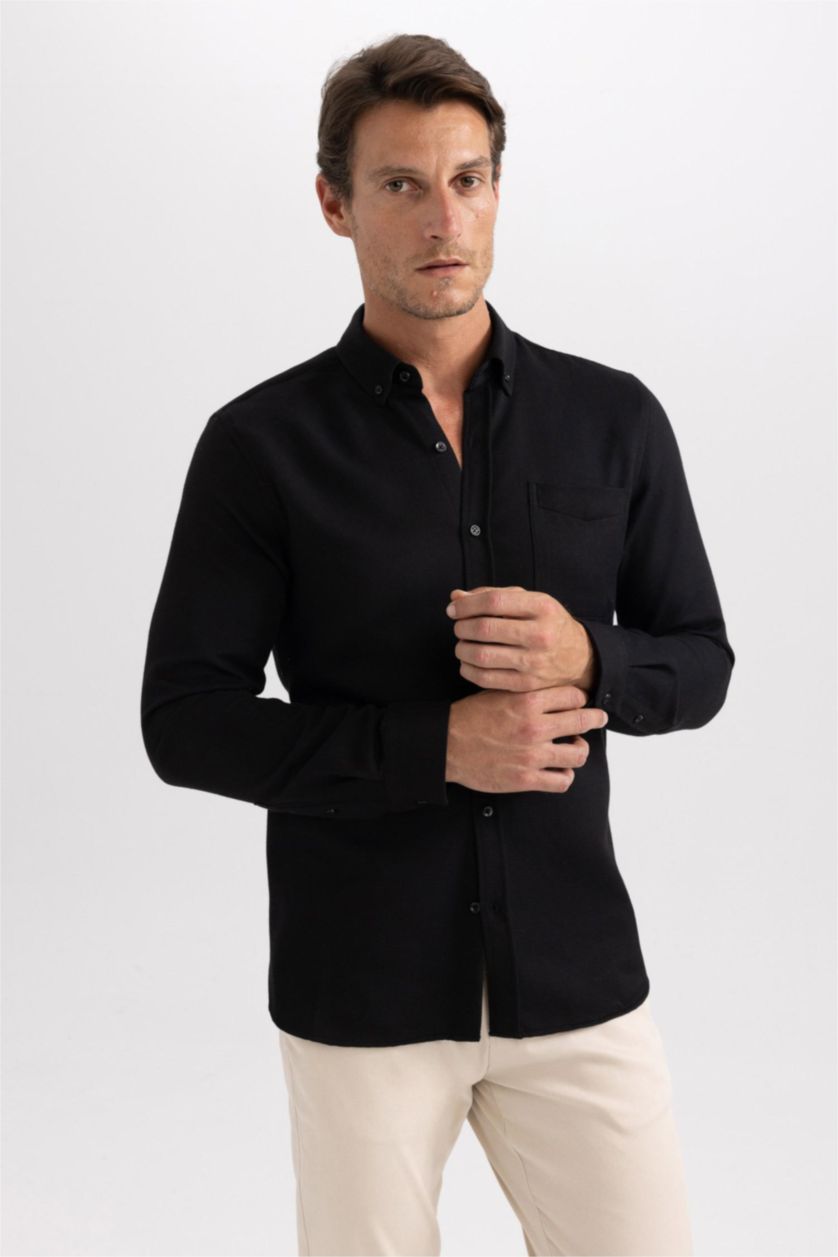 MAN Black Slim Fit Polo Shirt Cotton Long Sleeve Shirt