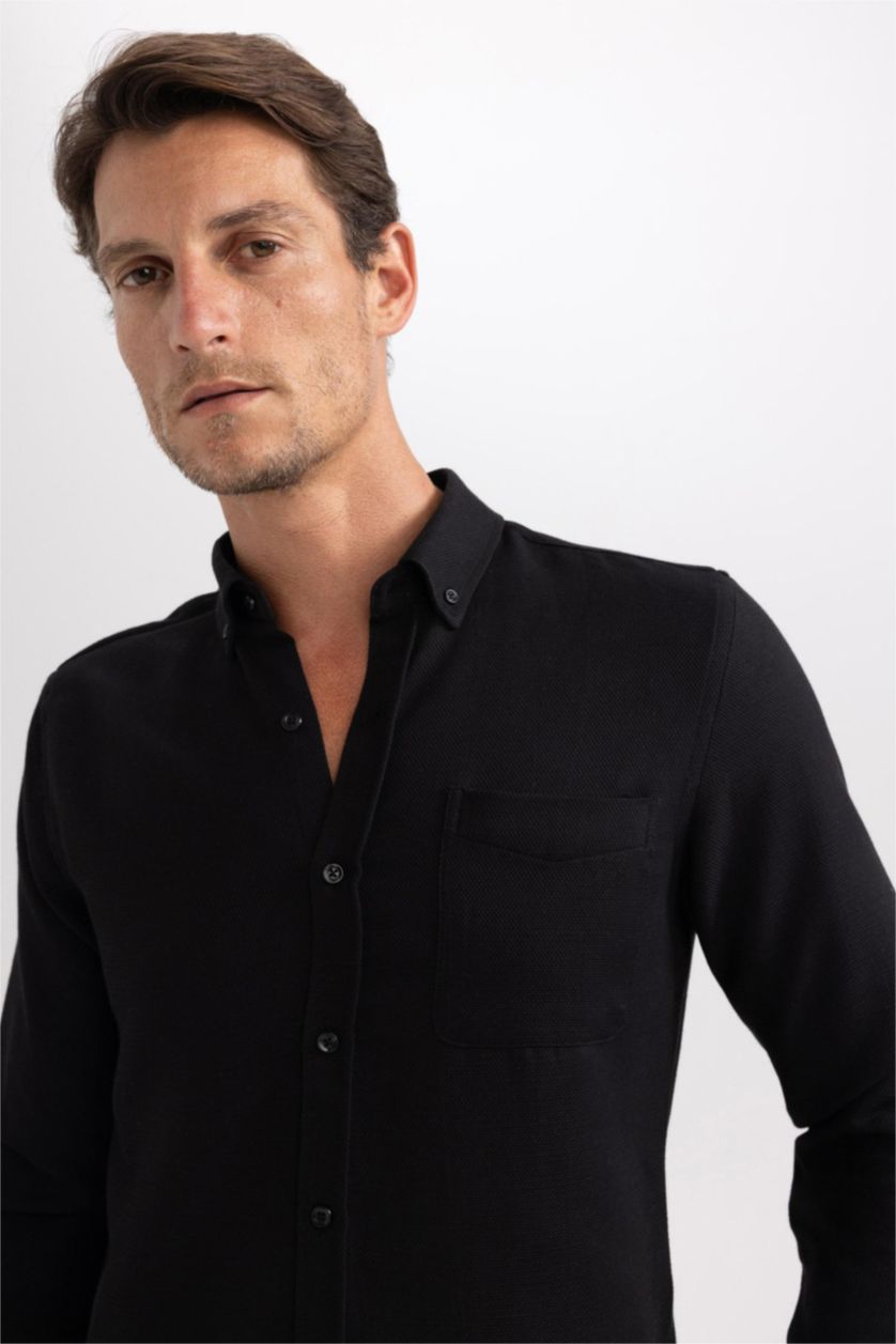 MAN Black Slim Fit Polo Shirt Cotton Long Sleeve Shirt