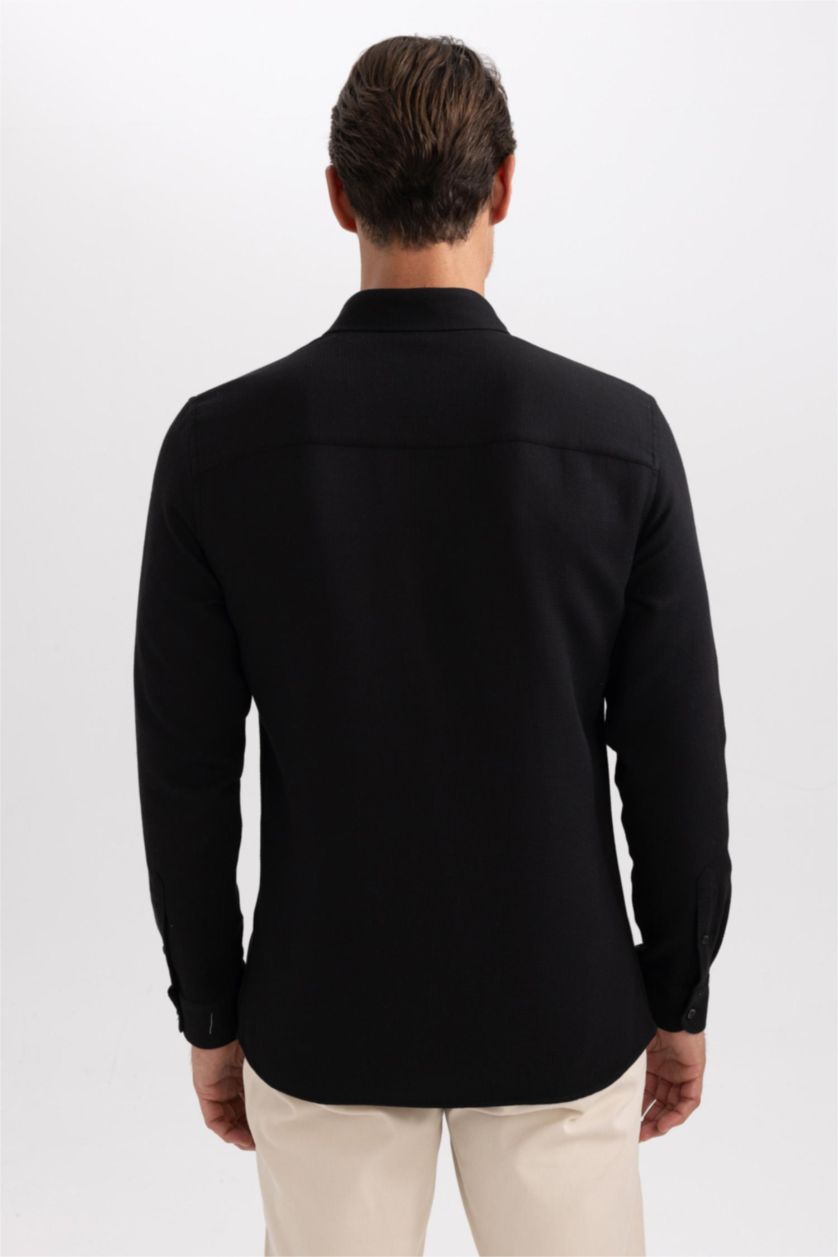 MAN Black Slim Fit Polo Shirt Cotton Long Sleeve Shirt