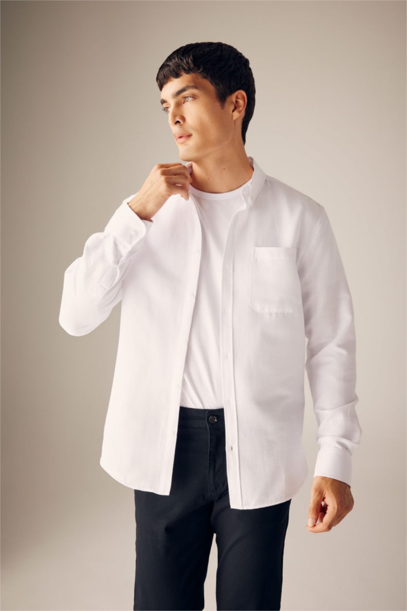 HOMME Blanc Chemise Coupe Slim À Manches Longues