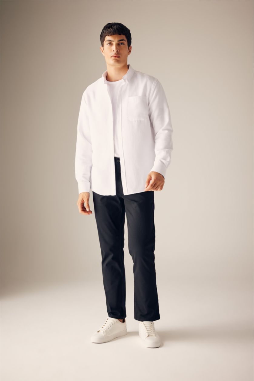 HOMME Blanc Chemise Coupe Slim À Manches Longues