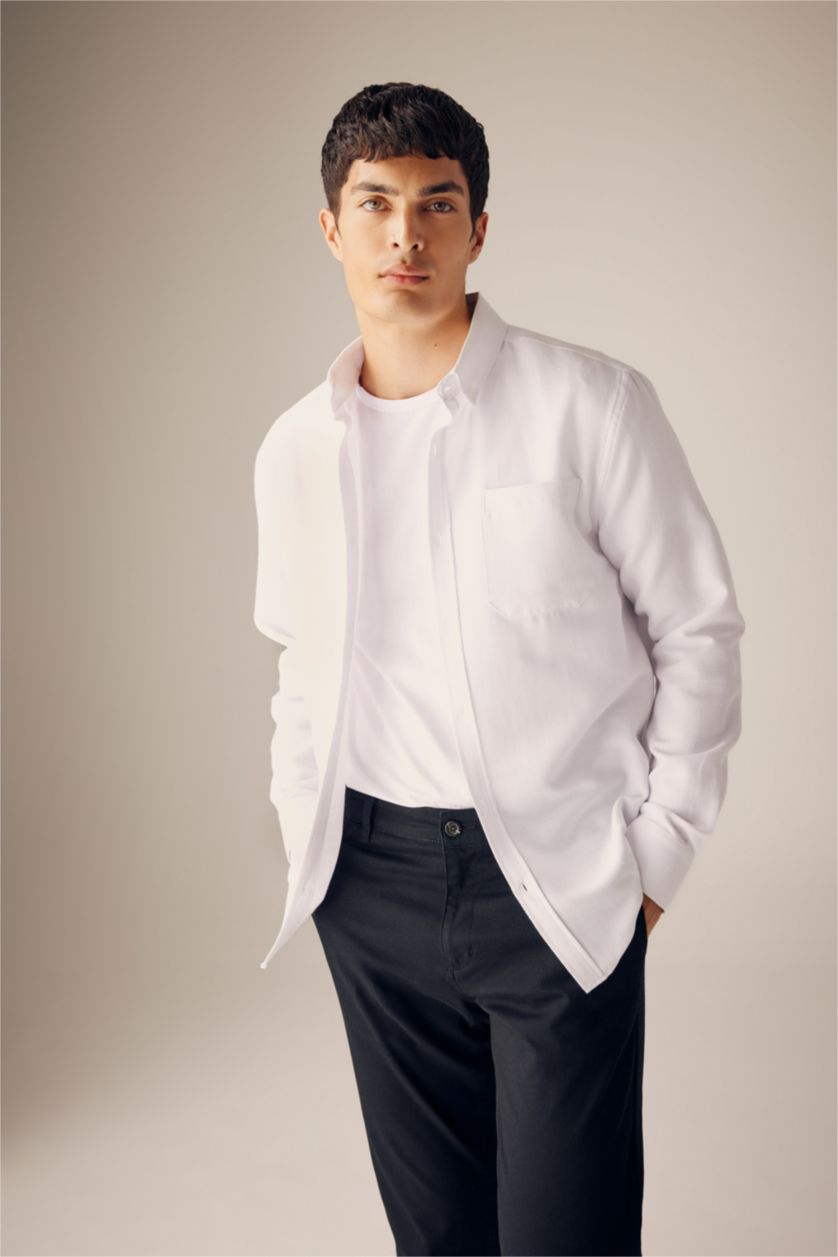 HOMME Blanc Chemise Coupe Slim À Manches Longues